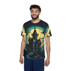 Men's Sports Premium Jersey - Haunted House Graphic Tee for Halloween Enthusiasts